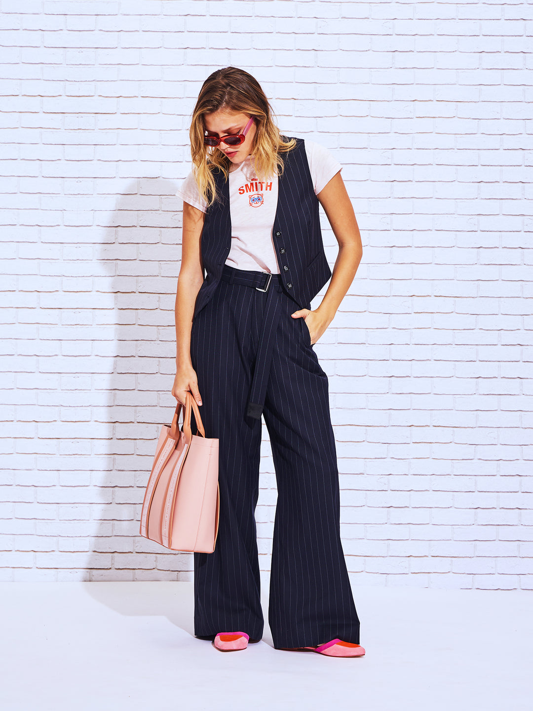 Pinstriped wool-blend Pants
