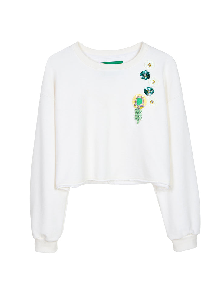 Embellished Cropped Sweatshirt