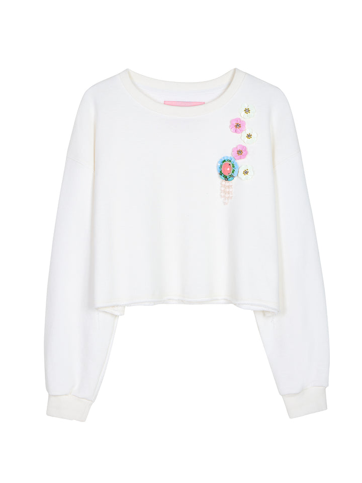 Embellished Cropped Sweatshirt