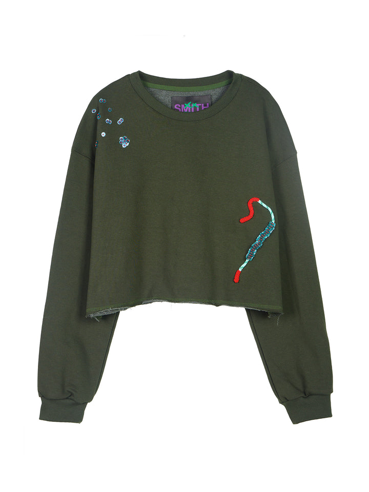 Embroidered Cropped Sweatshirt
