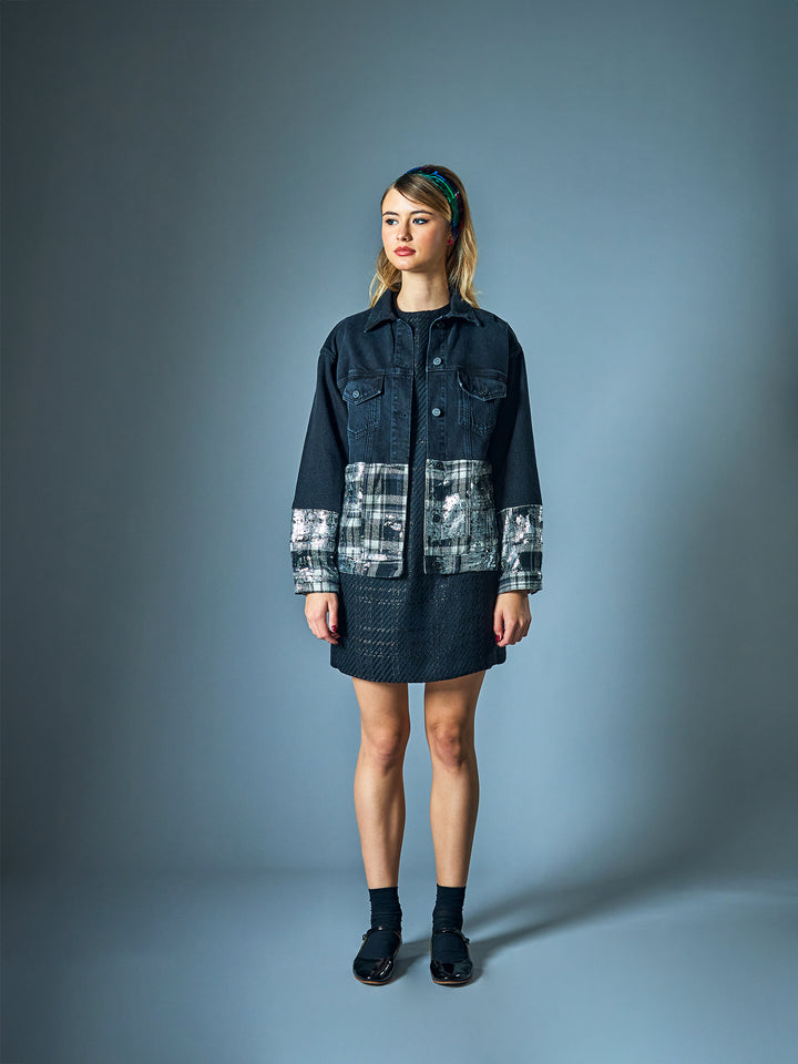 Japanese Foiled Plaid Oversized Denim Jacket
