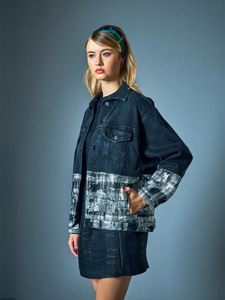 Japanese Foiled Plaid Oversized Denim Jacket