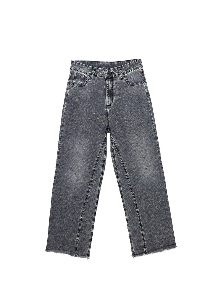 Rhinestone Hotfix Wide-Leg Jeans