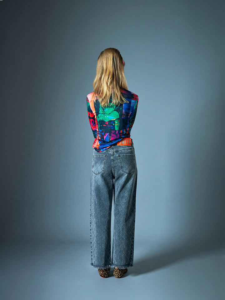 Rhinestone Hotfix Wide-Leg Jeans