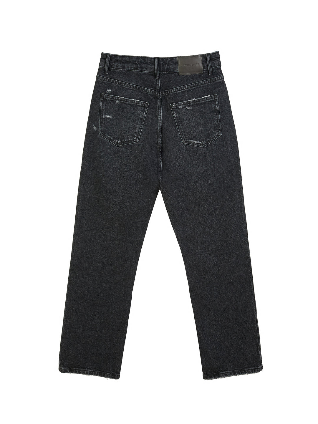 Distressed high-rise straight leg jeans