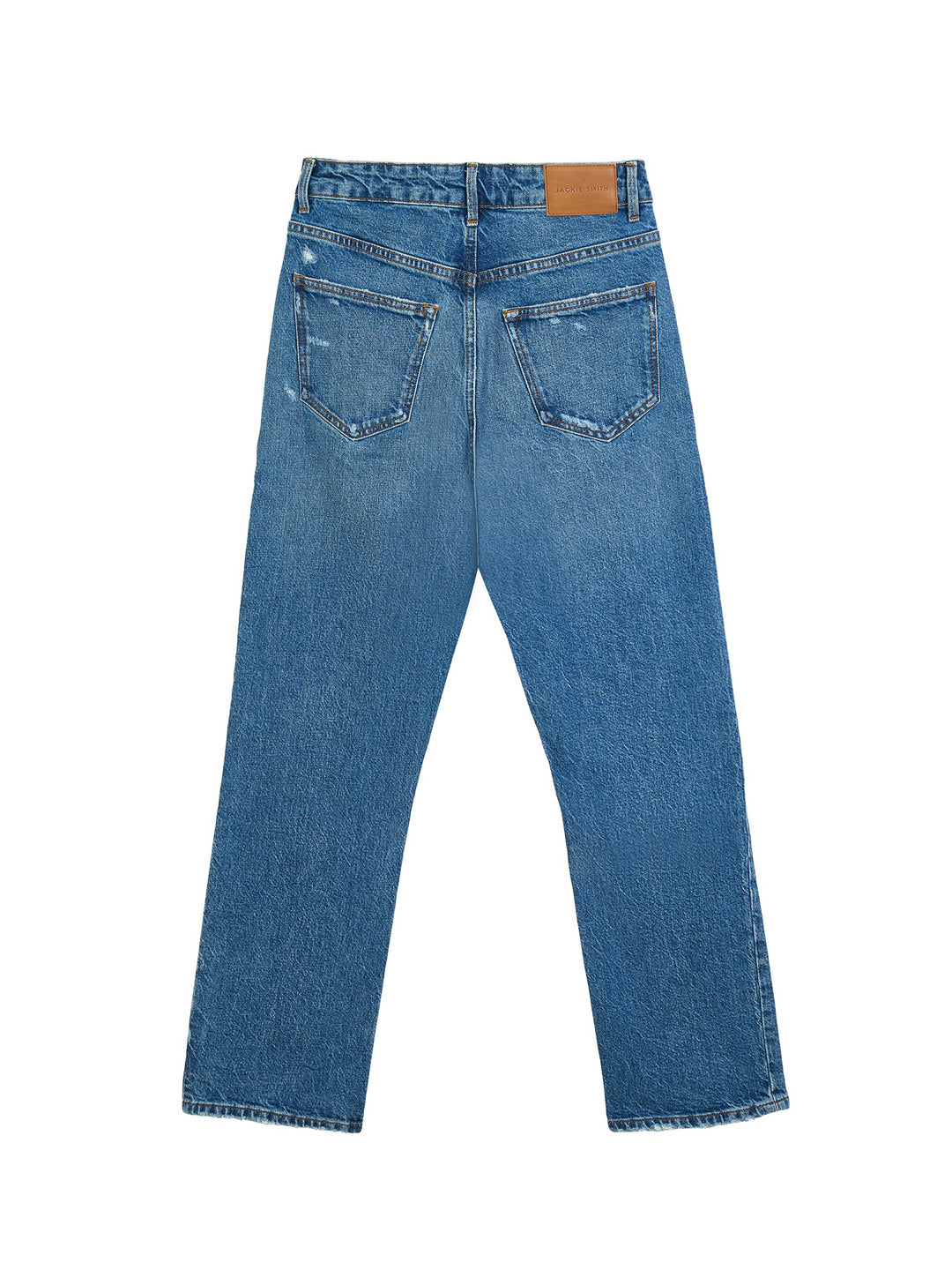 Distressed high-rise straight leg jeans