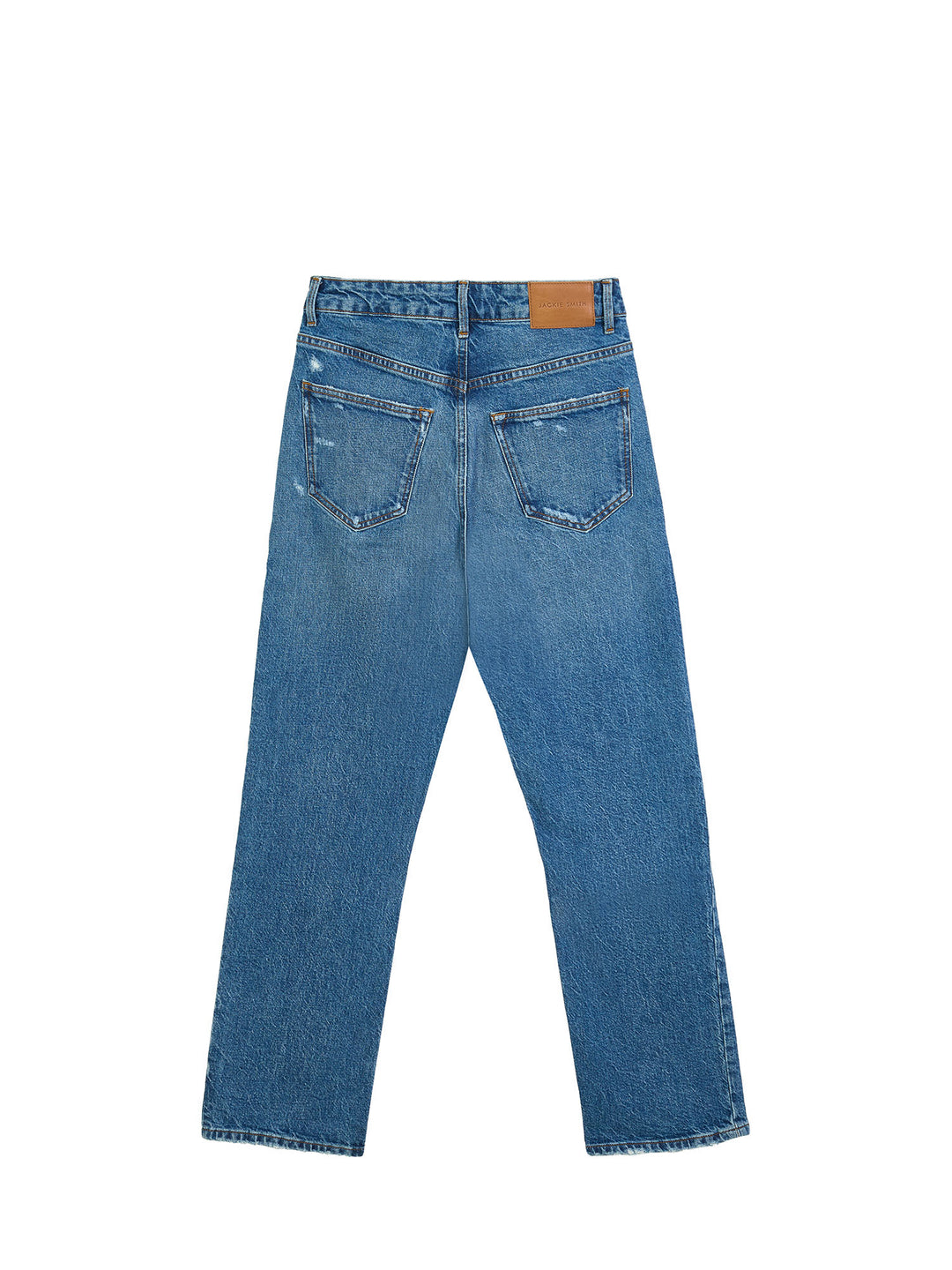 Distressed high-rise straight leg jeans