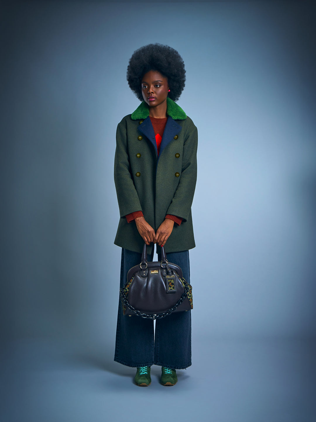 Shearling Collar Wool Coat