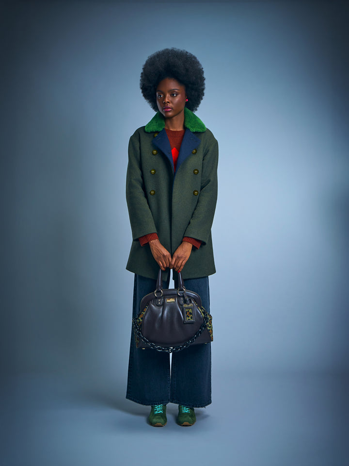 Shearling Collar Wool Coat