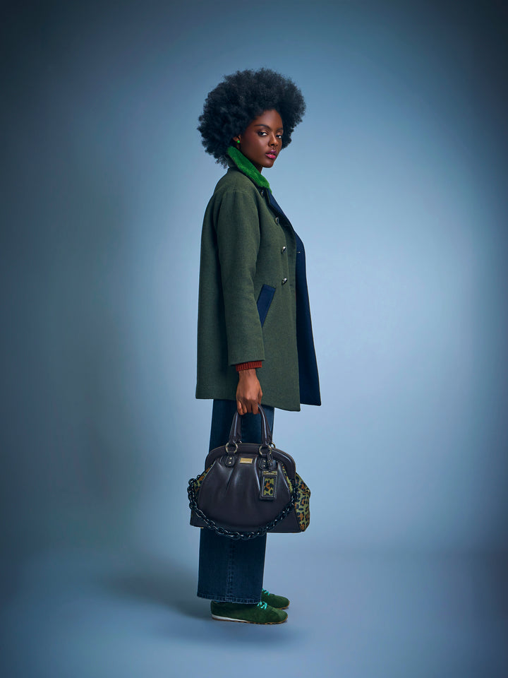 Shearling Collar Wool Coat