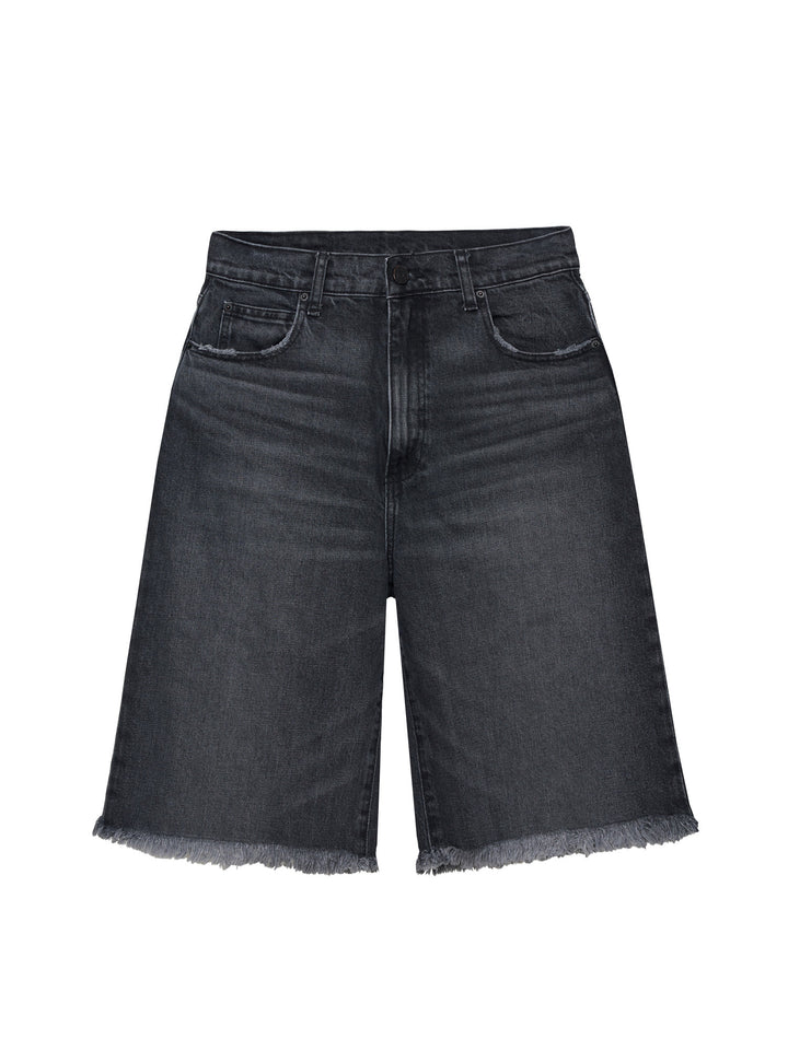 Distressed Denim Knee-Length Shorts