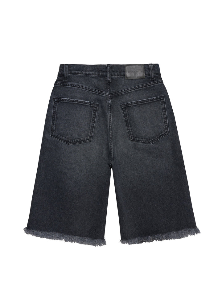 Distressed Denim Knee-Length Shorts