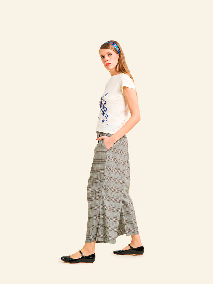 Glen Plaid Wide-Leg Pants