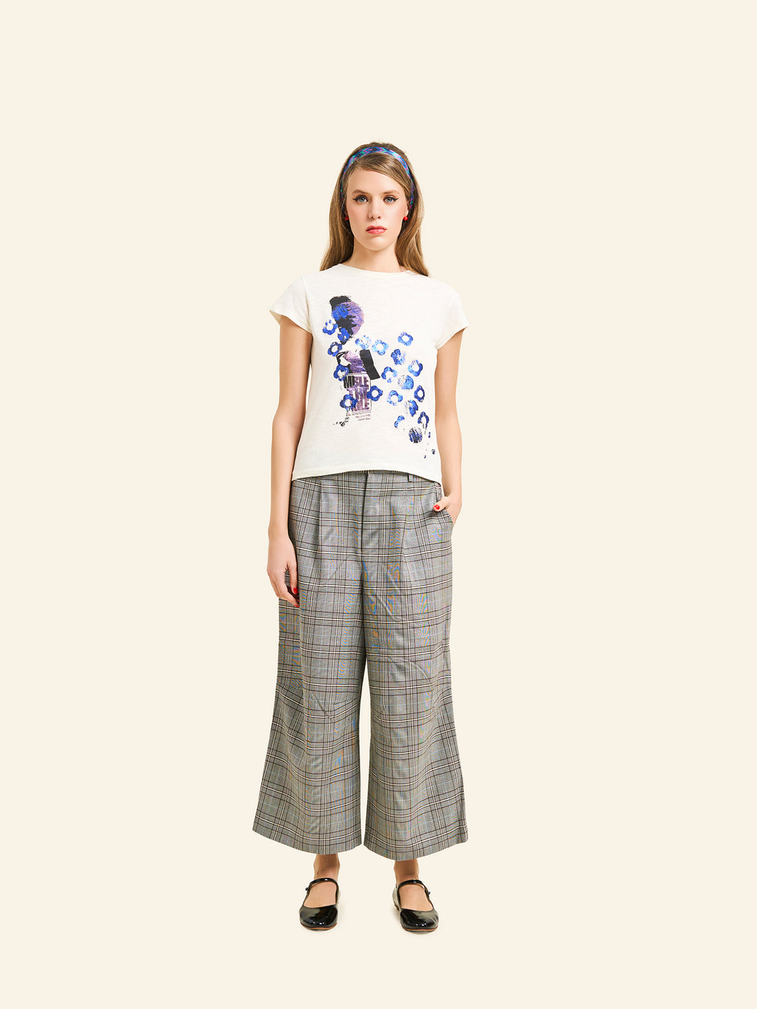 Glen Plaid Wide-Leg Pants