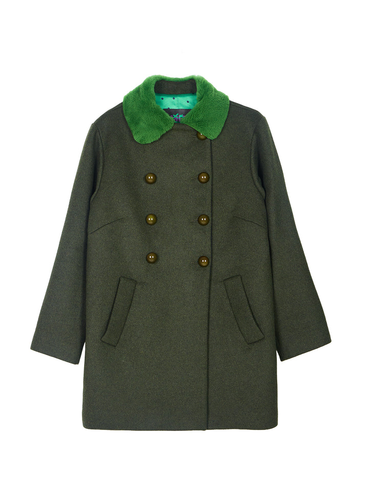 Shearling Collar Wool Coat
