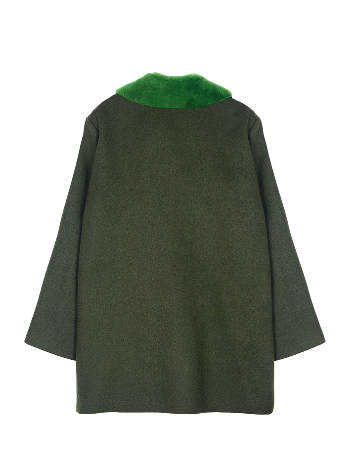 Shearling Collar Wool Coat