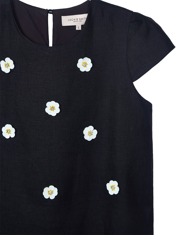 Embellished Linen Mini Dress