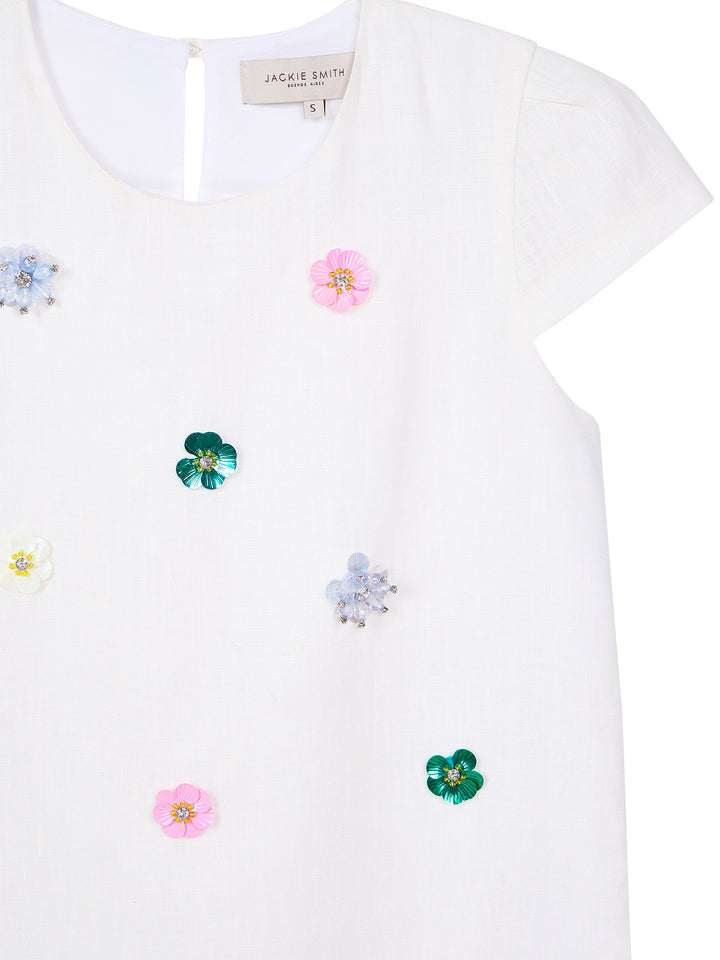 Embellished Linen Mini Dress