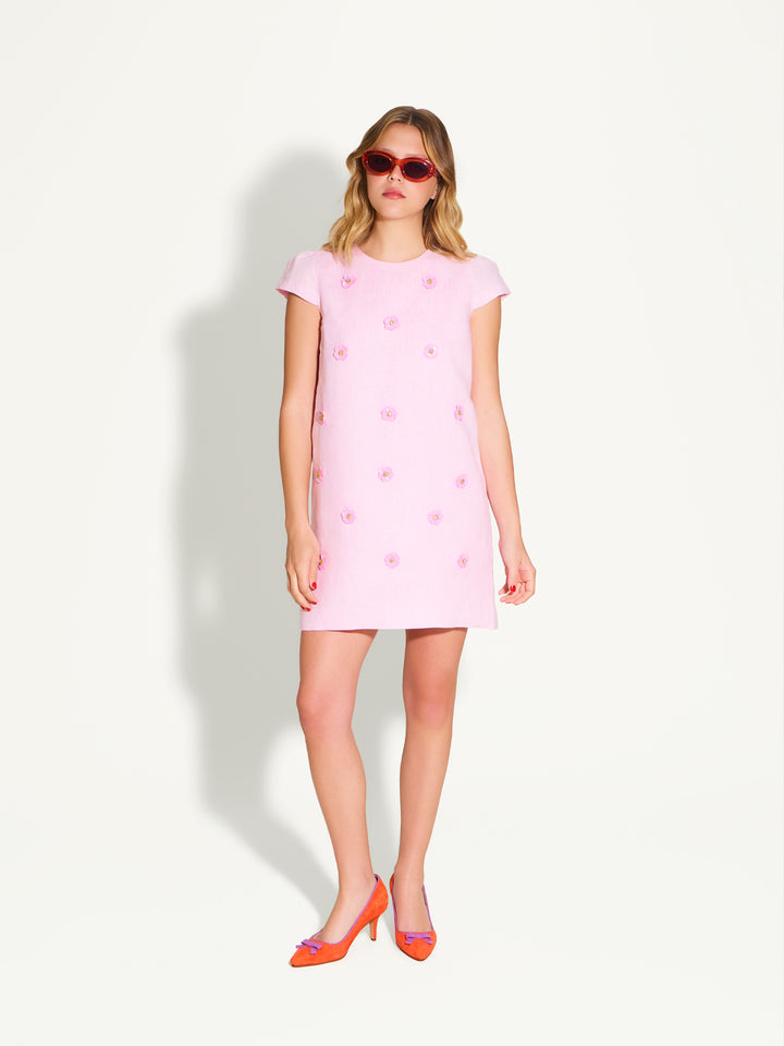 Embellished Linen Mini Dress