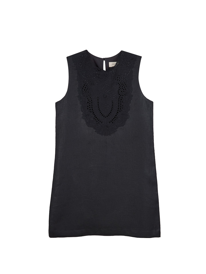 Guipure Collar Linen Mini Dress