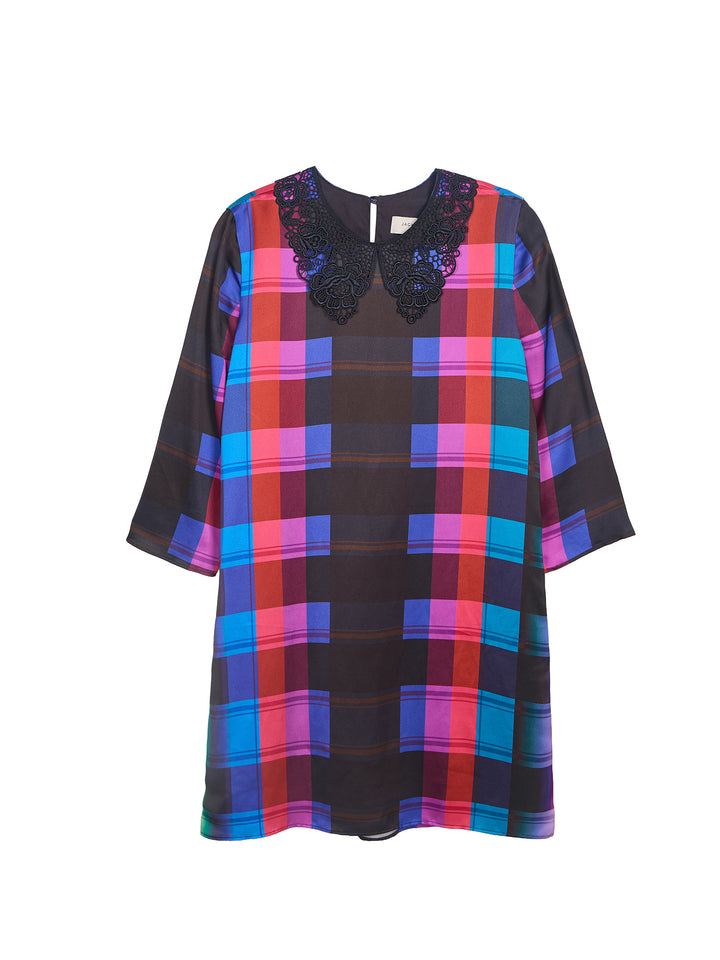 GUIPURE COLLAR SATIN MINI DRESS