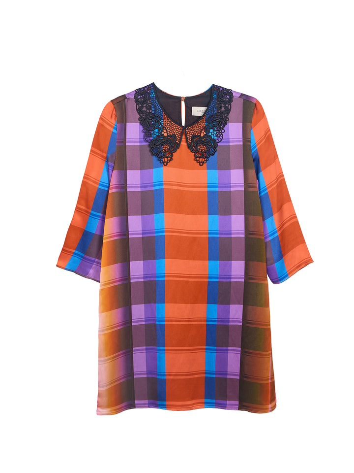 GUIPURE COLLAR SATIN MINI DRESS