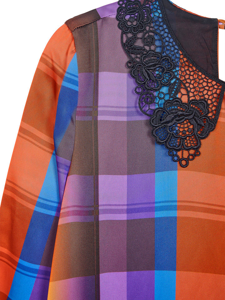 GUIPURE COLLAR SATIN MINI DRESS